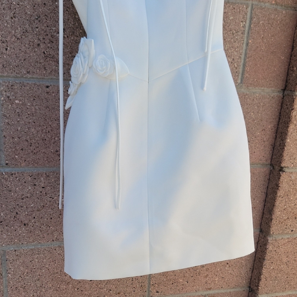 Terani Couture White Rose Embellished Mini Dress Size 4 - Picture 12 of 14